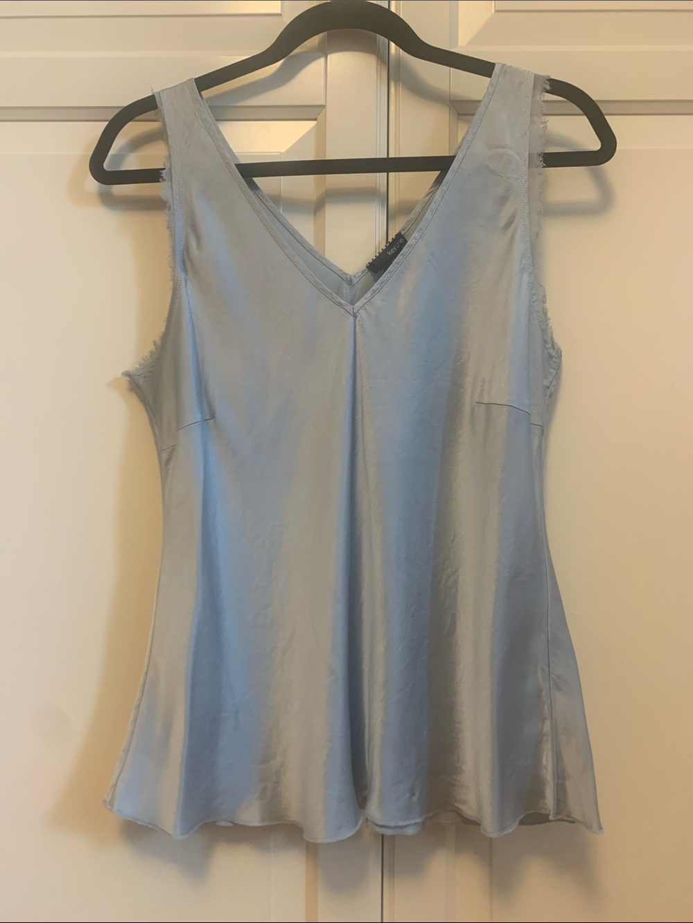 kenzie Pale Blue Satin V-Neck Sleeveless Tank